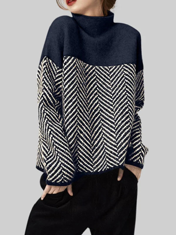 Tamara | Two-tone cotton turtleneck sweater