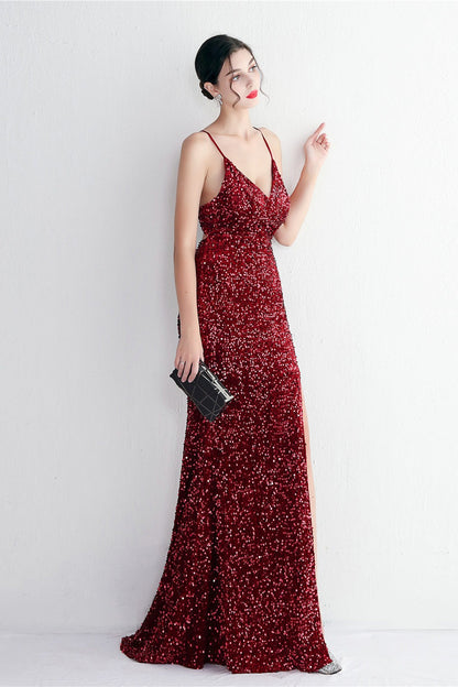 Elegant Velvet Sequin Party Dress