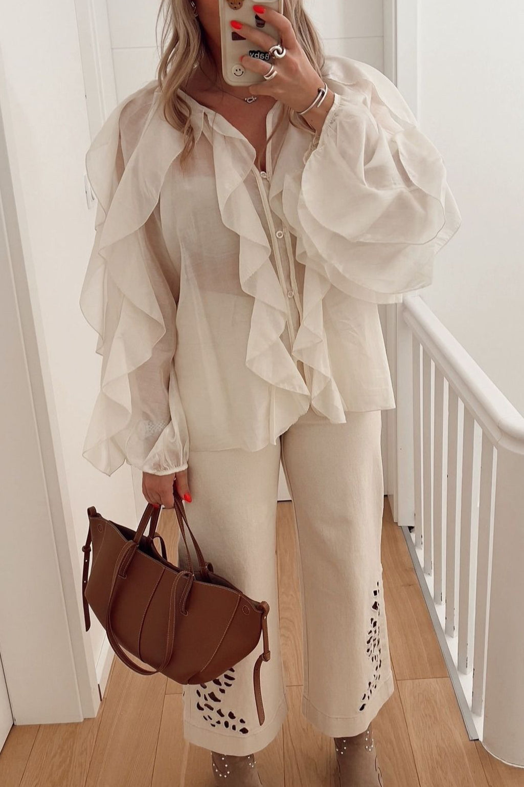 Ruffle V Neck Commuter Fashion Blouse