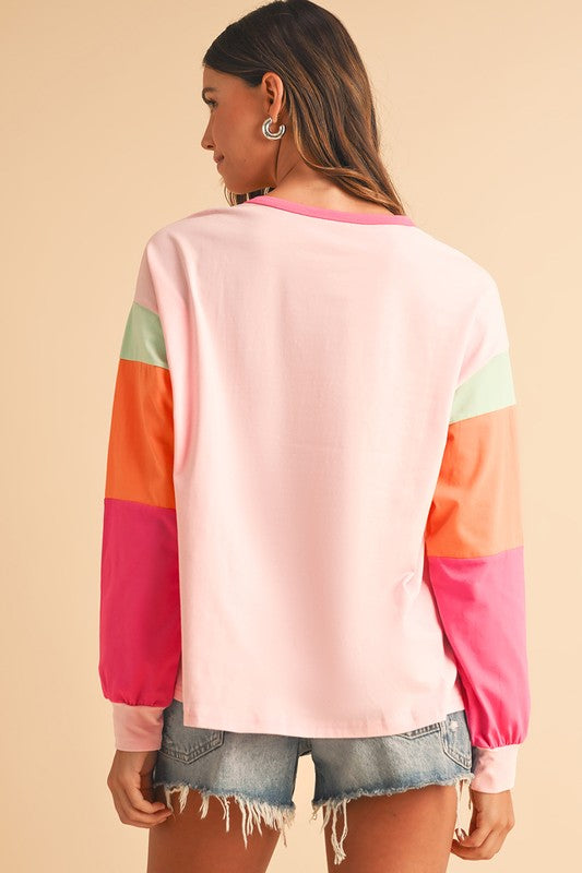Adriana | Loose fit top with color block sleeves