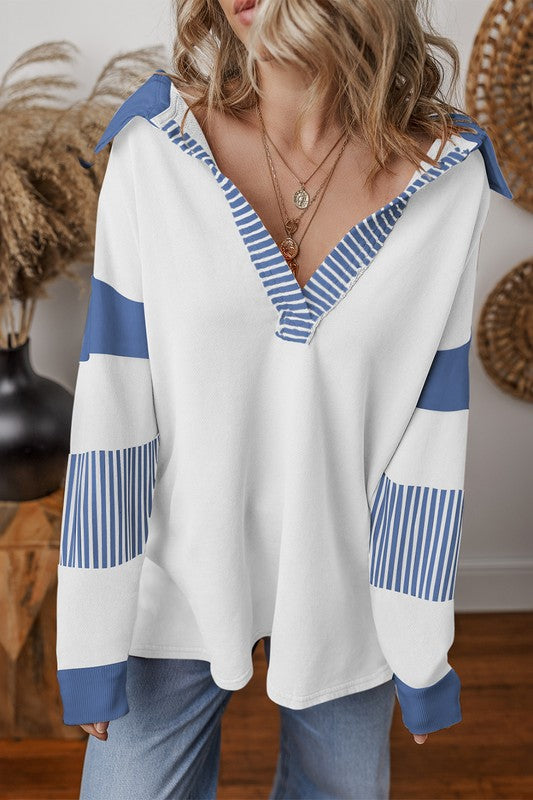 Alina | Striped colorblock sweatshirt with patchwork collar