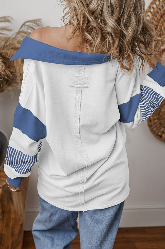 Alina | Striped colorblock sweatshirt with patchwork collar
