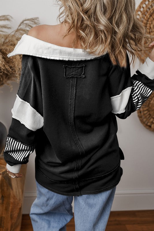 Alina | Striped colorblock sweatshirt with patchwork collar