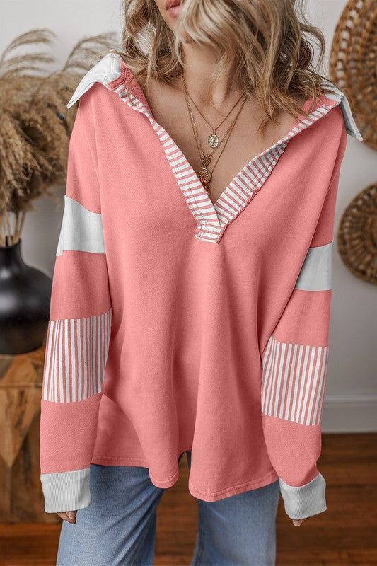 Alina | Striped colorblock sweatshirt with patchwork collar