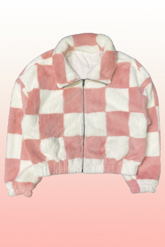 Jana | Fluffy checked jacket with front zip