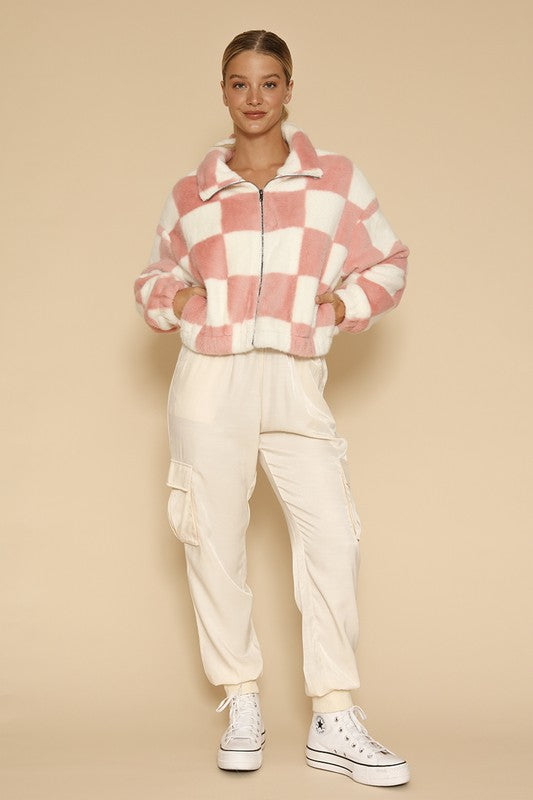 Jana | Fluffy checked jacket with front zip