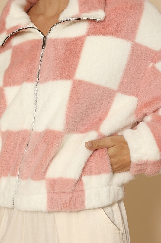 Jana | Fluffy checked jacket with front zip