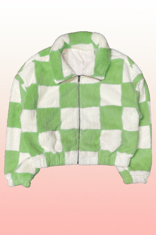 Jana | Fluffy checked jacket with front zip