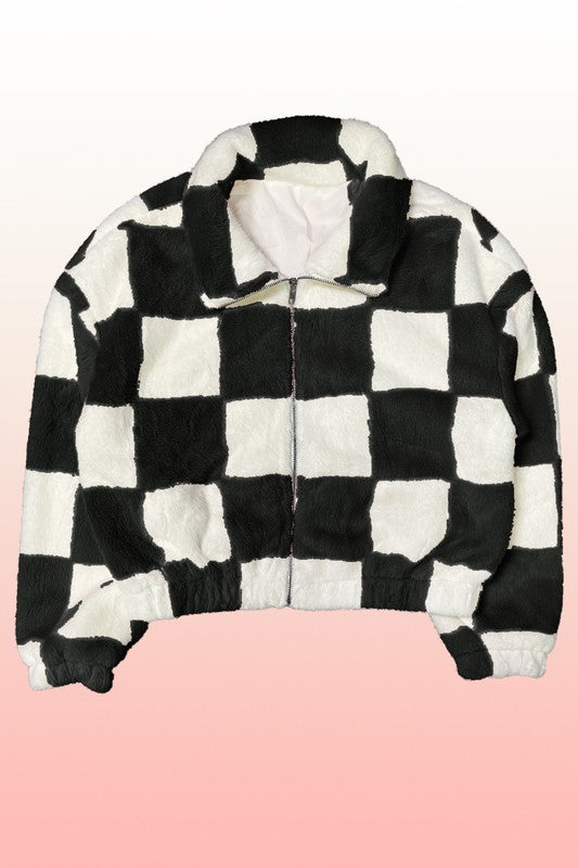 Jana | Fluffy checked jacket with front zip