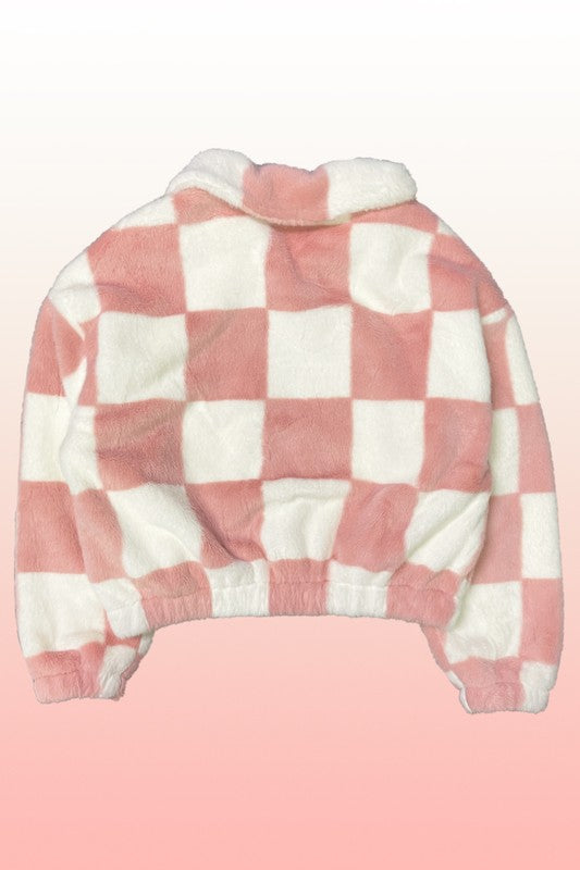 Jana | Fluffy checked jacket with front zip