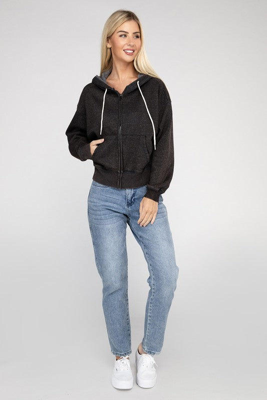 Fabiana | Cropped acid wash fleece zip-up hoodie