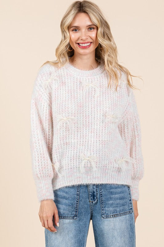 Melina | Heavy knit sweater with bow embroidery