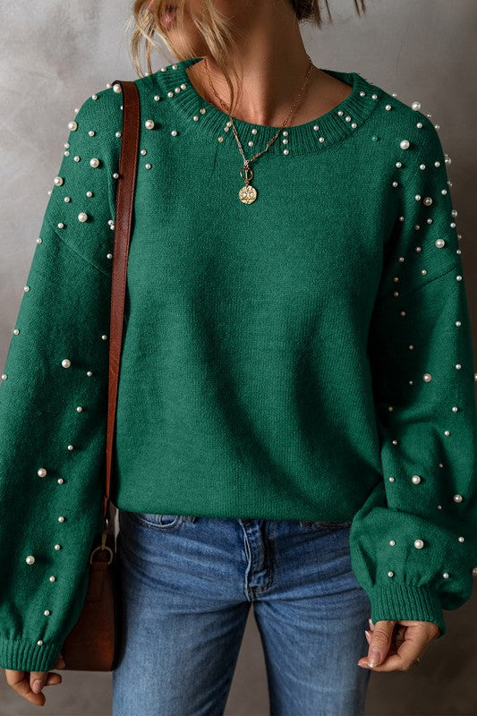 Fabiana | Beaded sweater with dropped shoulder and crew neck