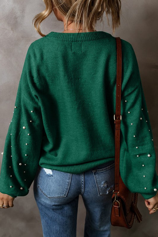 Fabiana | Beaded sweater with dropped shoulder and crew neck