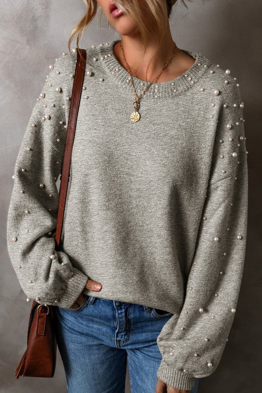 Fabiana | Beaded sweater with dropped shoulder and crew neck