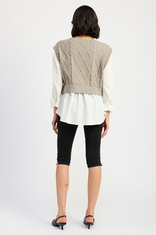 Vera | CABLE TWO FER SWEATER TOP