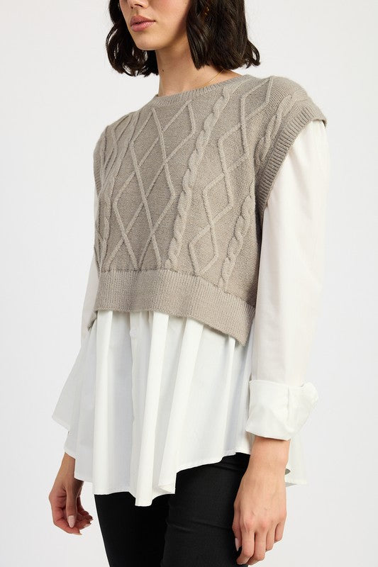 Vera | CABLE TWO FER SWEATER TOP