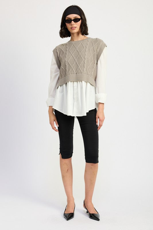 Vera | CABLE TWO FER SWEATER TOP