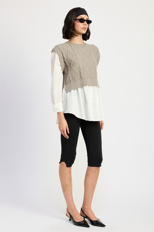 Vera | CABLE TWO FER SWEATER TOP