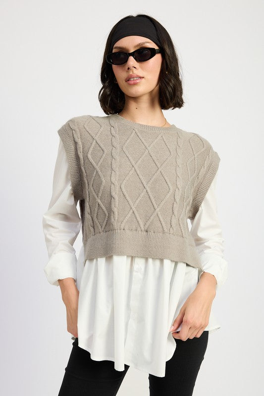 Vera | CABLE TWO FER SWEATER TOP