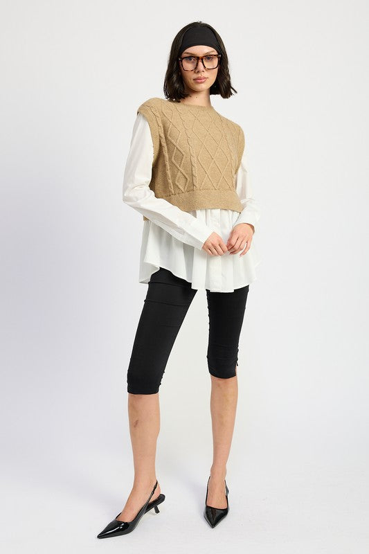 Vera | CABLE TWO FER SWEATER TOP