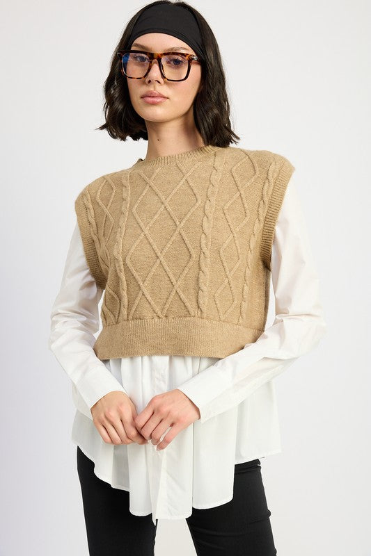 Vera | CABLE TWO FER SWEATER TOP