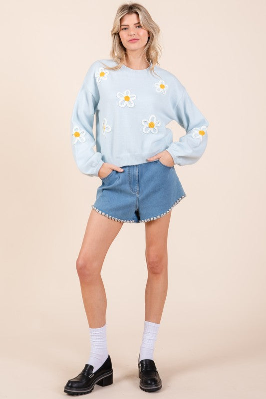 Janine | Knitted sweater with floral embroidery