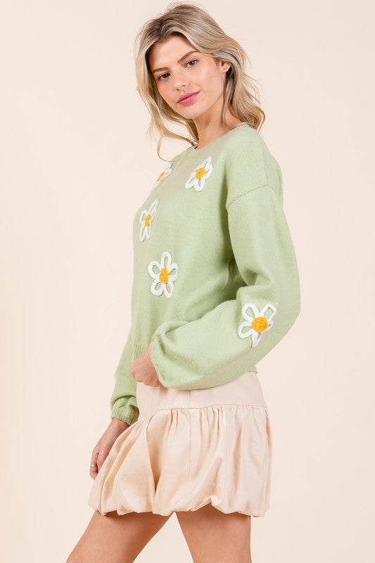 Janine | Knitted sweater with floral embroidery