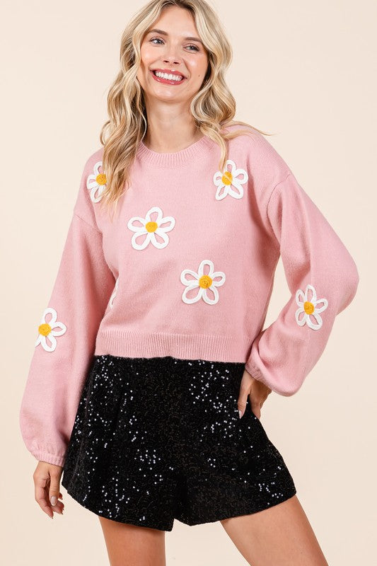 Janine | Knitted sweater with floral embroidery