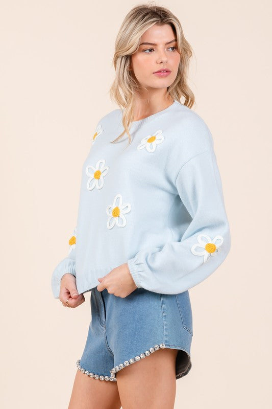 Janine | Knitted sweater with floral embroidery