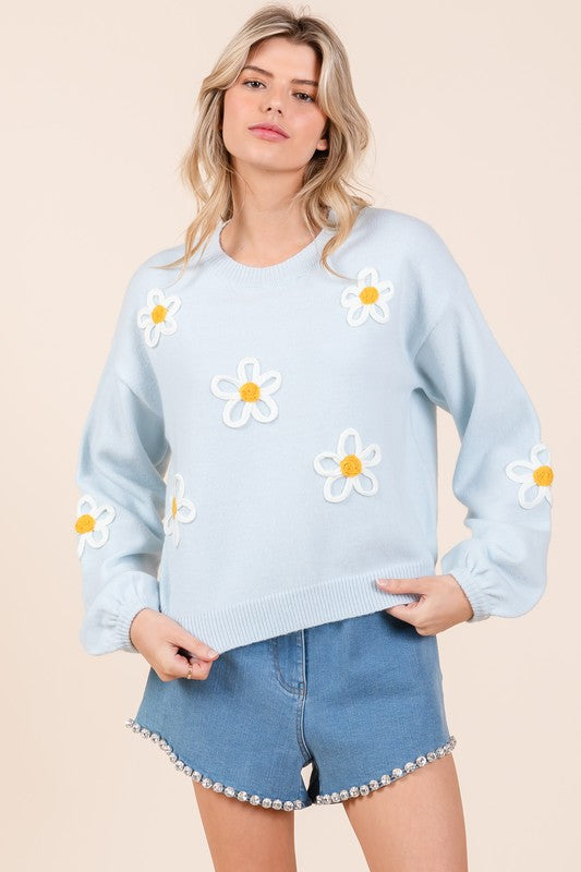 Janine | Knitted sweater with floral embroidery