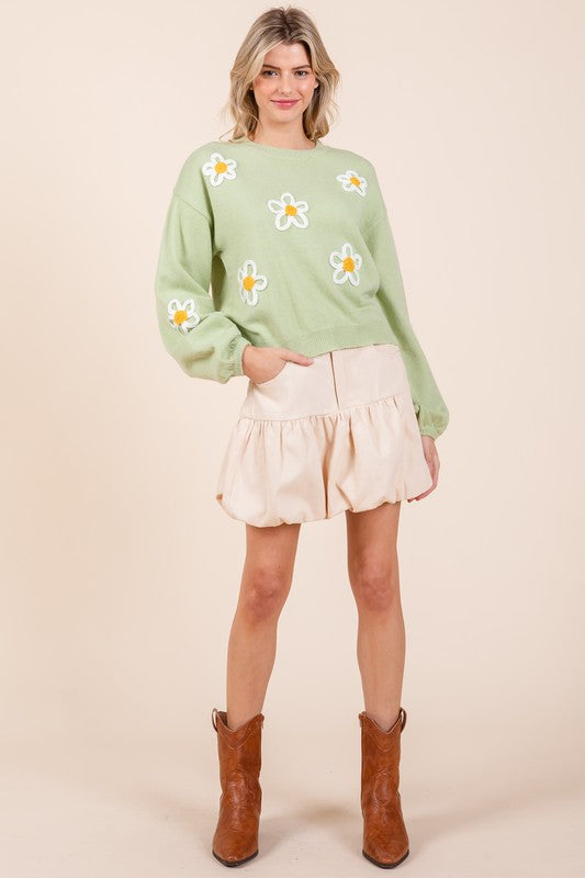 Janine | Knitted sweater with floral embroidery