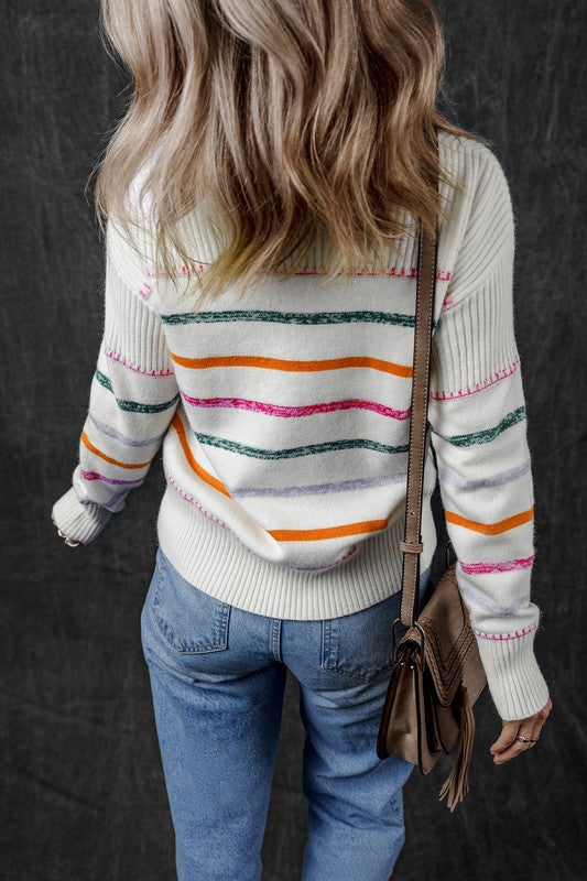 Magda | Colorful striped crew neck sweater with ribbed edges