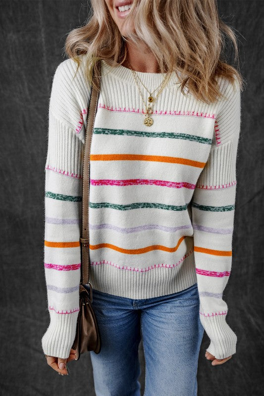 Magda | Colorful striped crew neck sweater with ribbed edges