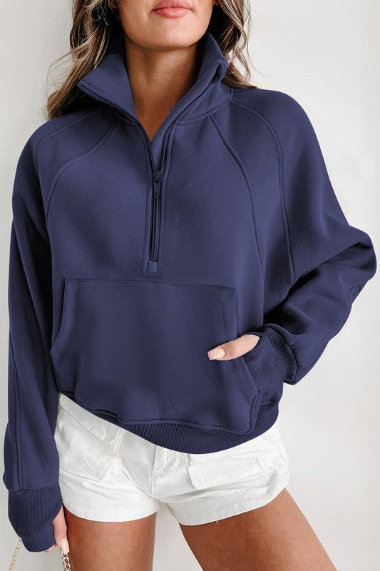 Emma | Sweatshirt with a stand-up collar and ribbed thumbhole sleeves