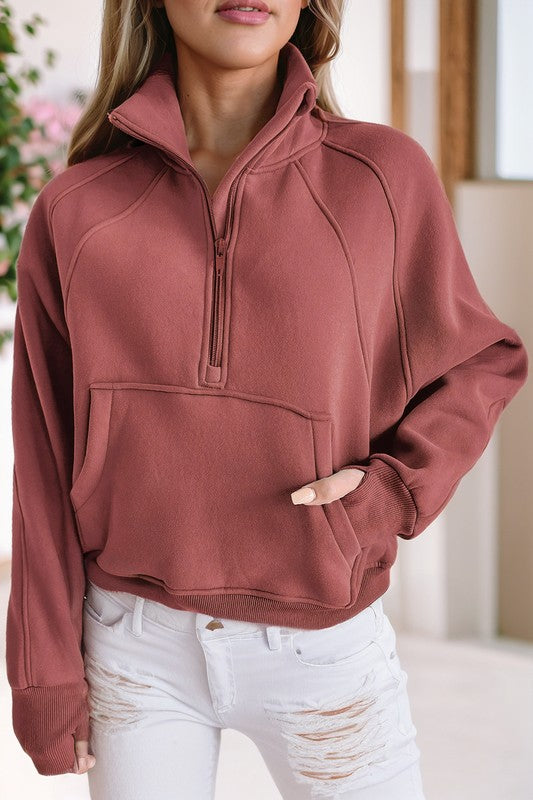 Emma | Sweatshirt with a stand-up collar and ribbed thumbhole sleeves