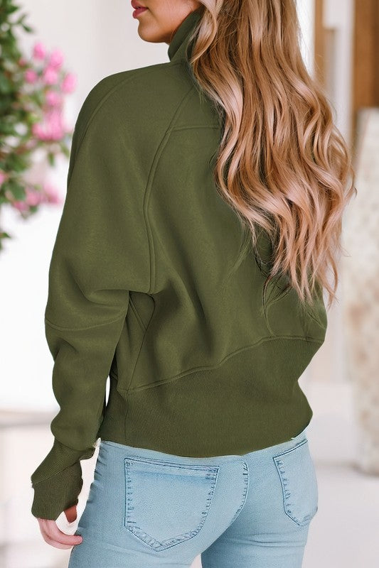 Emma | Sweatshirt with a stand-up collar and ribbed thumbhole sleeves