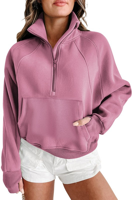 Emma | Sweatshirt with a stand-up collar and ribbed thumbhole sleeves