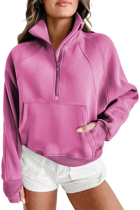 Emma | Sweatshirt with a stand-up collar and ribbed thumbhole sleeves