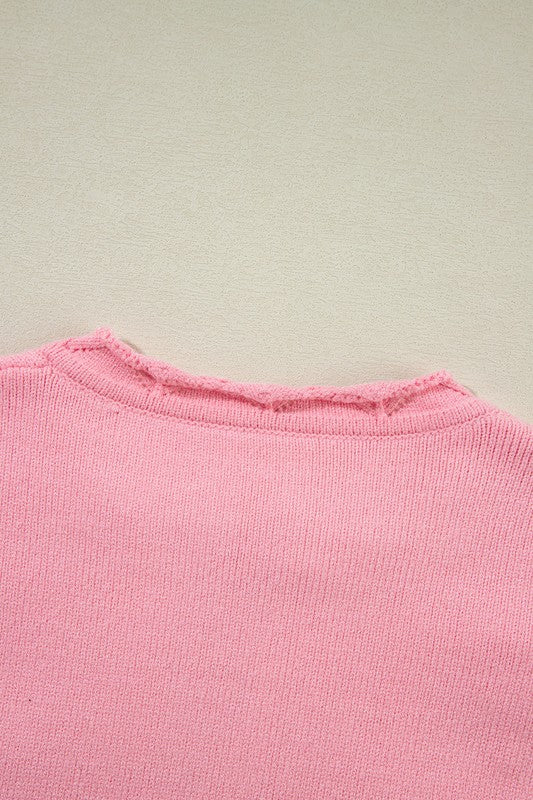 Doris | Knitted sweater with a notched neckline and a floral pattern