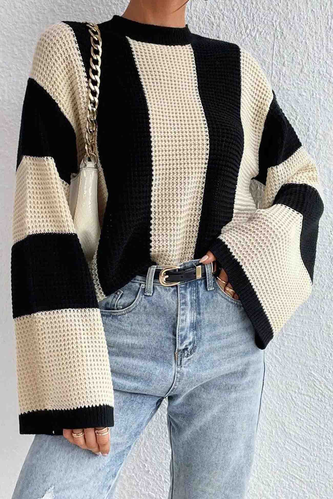 Cornelia | Colorblock striped long sleeve knit sweater