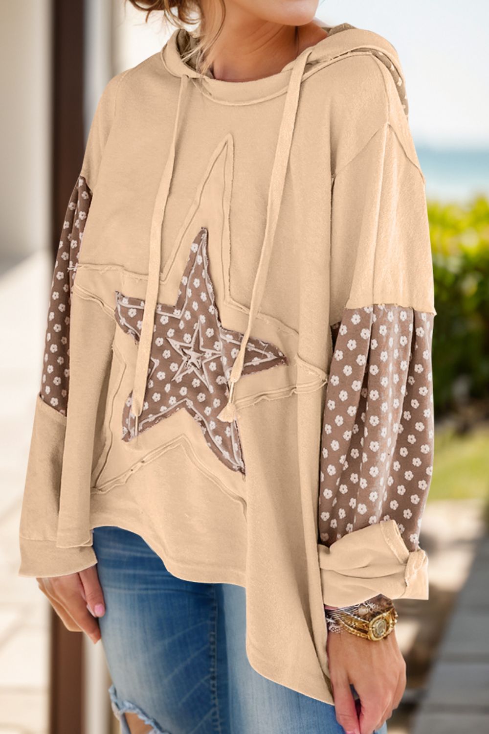 Paola | Long sleeve drawstring hoodie with star motif