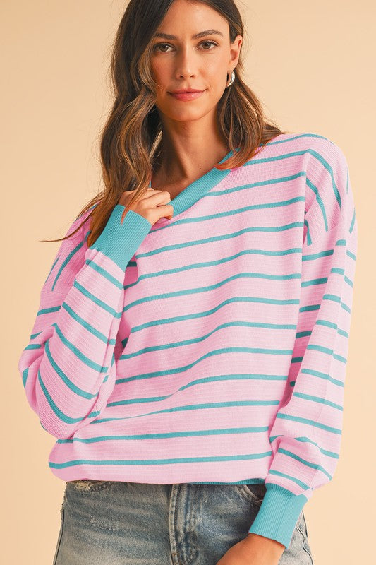 Julieta | Striped, loose sweater with a crew neck and dropped shoulders