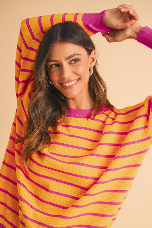 Julieta | Striped, loose sweater with a crew neck and dropped shoulders