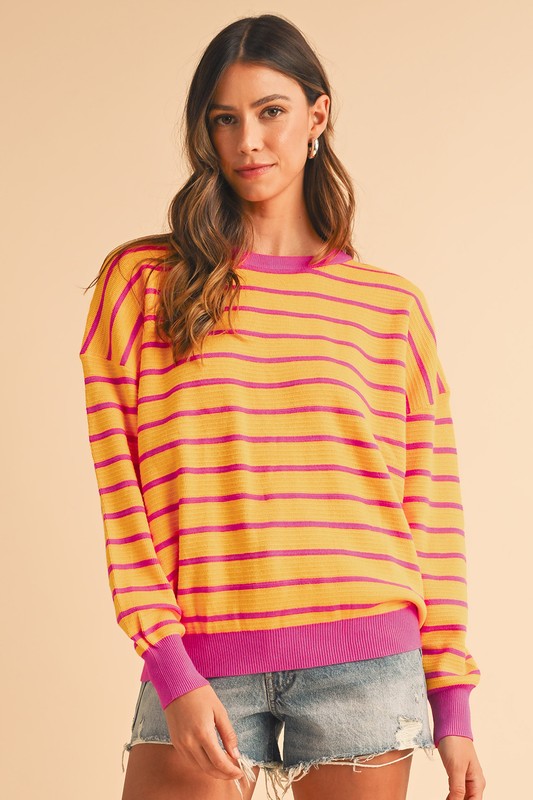 Julieta | Striped, loose sweater with a crew neck and dropped shoulders
