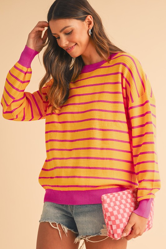 Julieta | Striped, loose sweater with a crew neck and dropped shoulders