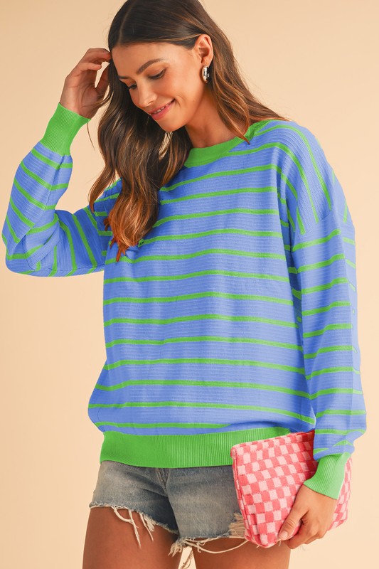 Julieta | Striped, loose sweater with a crew neck and dropped shoulders