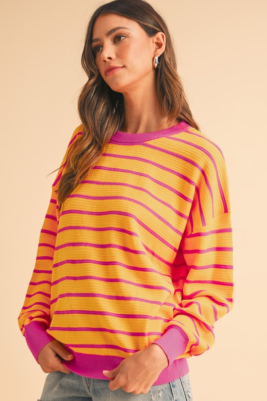 Julieta | Striped, loose sweater with a crew neck and dropped shoulders