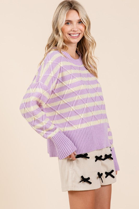 Theresa | Striped argyle knit sweater