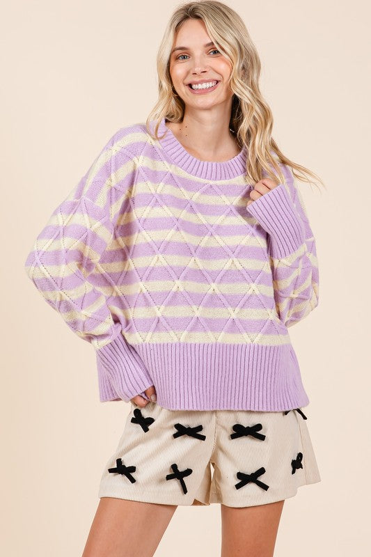 Theresa | Striped argyle knit sweater